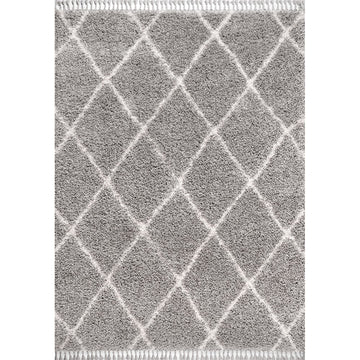 Gabrielle mercer Shag Plush Tassel Moroccan Geometric Trellis Area Rug